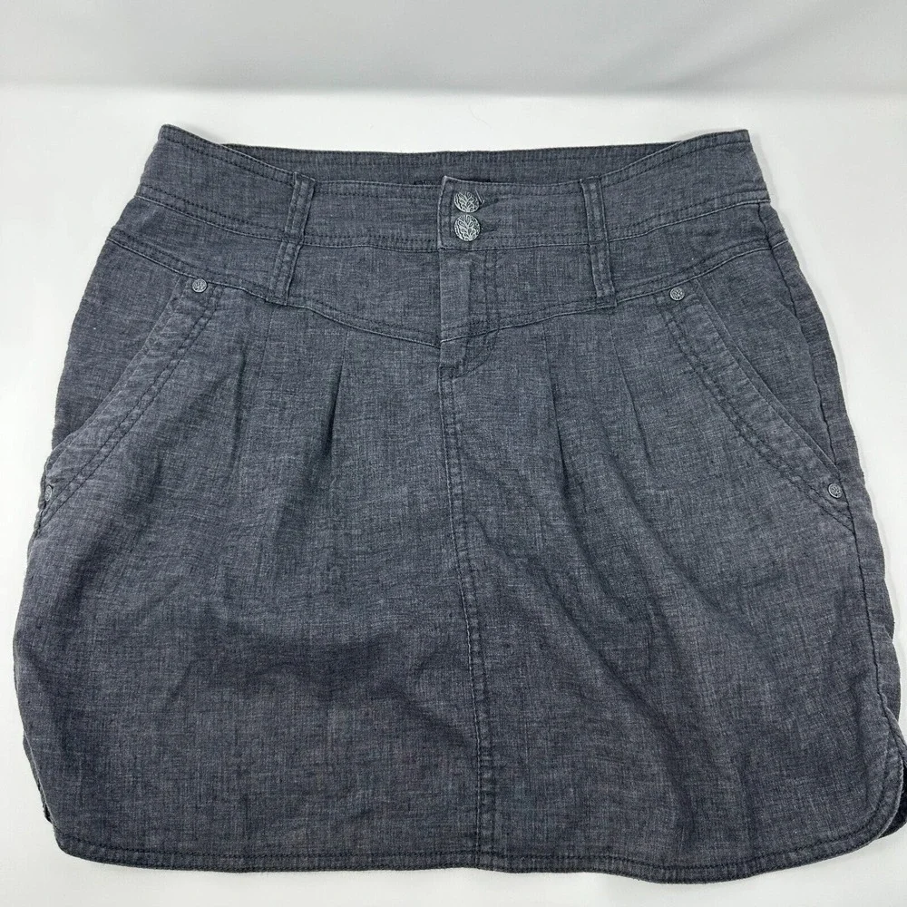PRANA Women's Coal Gray Chambray Lizbeth Skirt‎ Size Hemp Blend UPF 50 MSRP $69